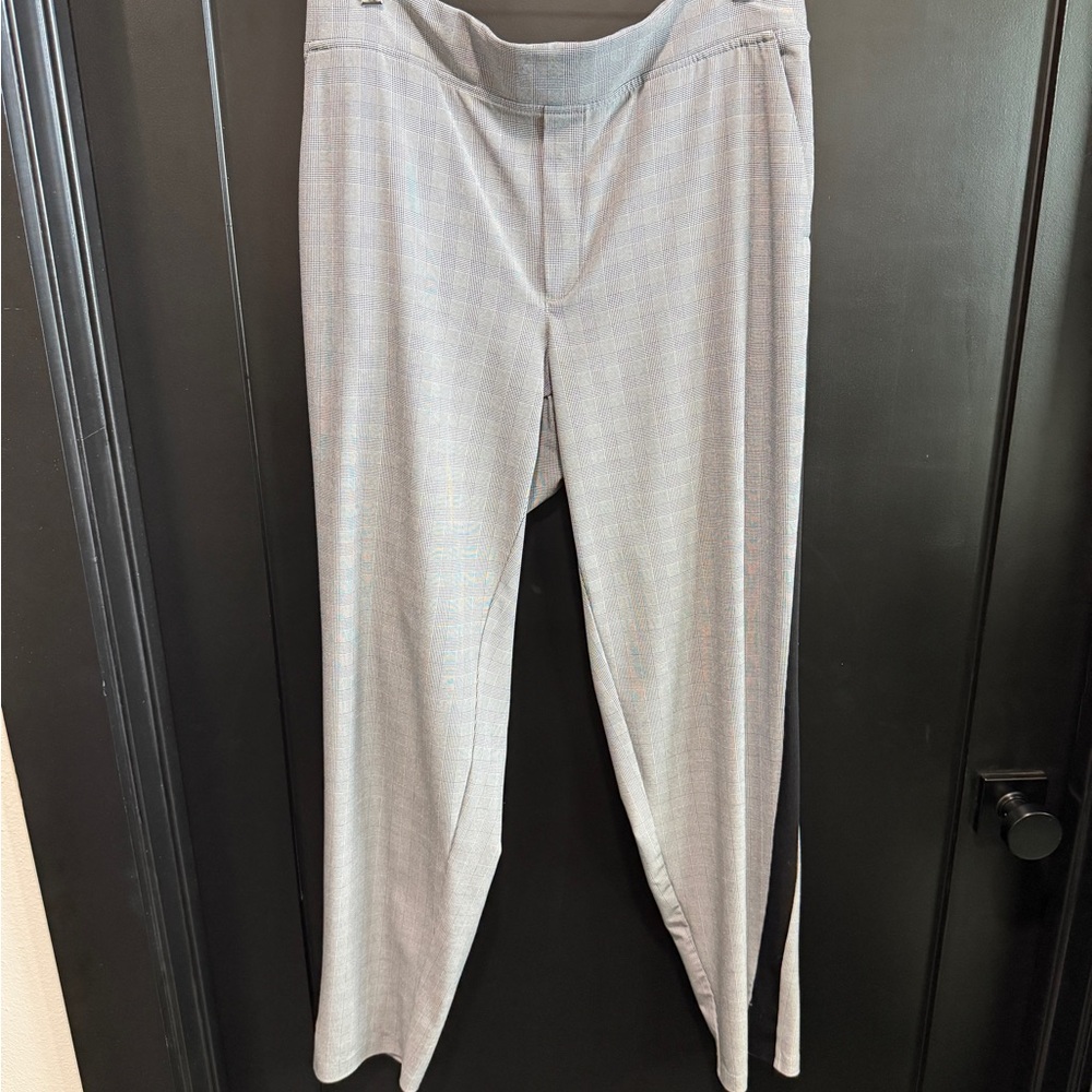 Athleta Light Gray Plaid w Black Stripe Tall Size Pants